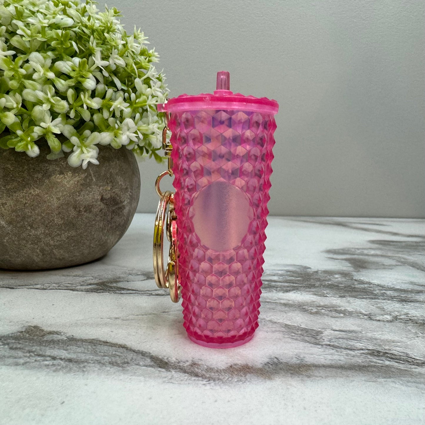 Keychain - Studded Tumbler - Pink Holographic