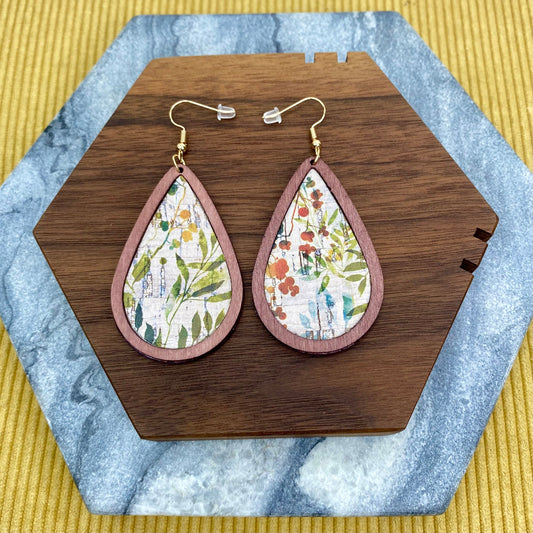 Wooden Teardrop Cutout Earrings - Vines