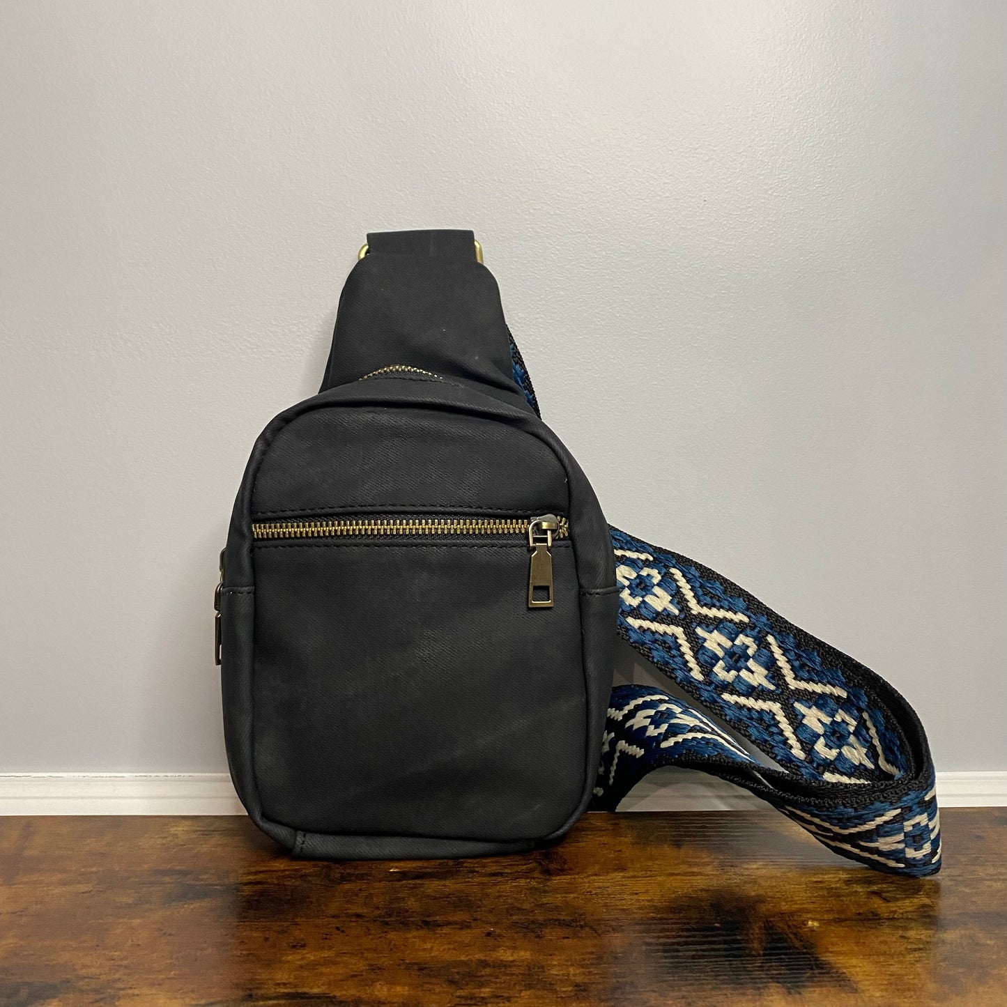 Sling Bag - Denim Suede - Front Zip