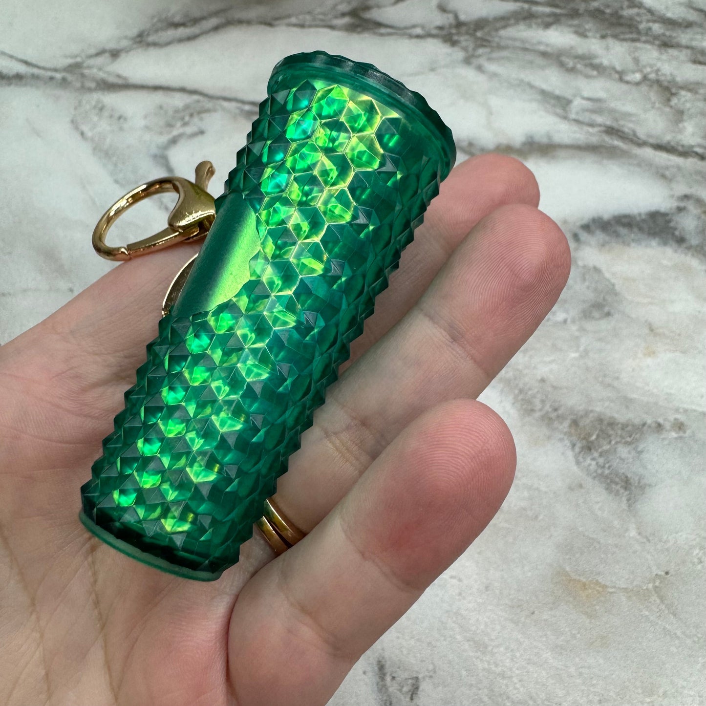 Keychain - Studded Tumbler - Green Holographic