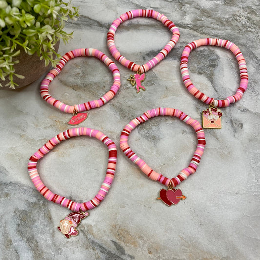 Bracelet - Clay + Charm - Valentine’s Red & Pink Charm