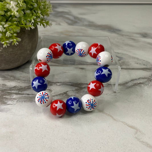 Wood Bracelet - Red, White, & Blue Star