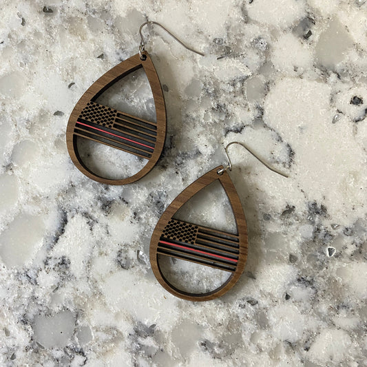 Wooden Specialty Drop Earrings - Walnut Red Line