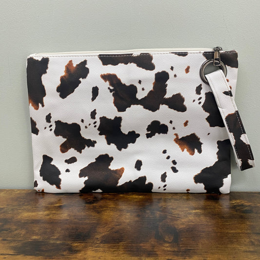 Clutch - Oversized Faux Leather with Wrist Loop - Brown Cow