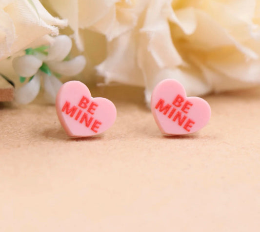 Acrylic Stud Earrings - Be Mine Heart