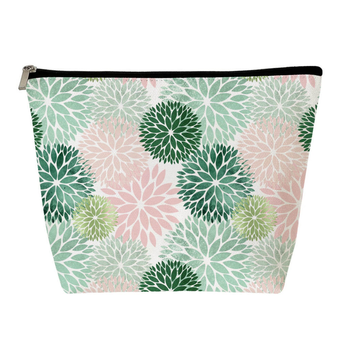 Pouch XL - Floral Green Pink Dahlia